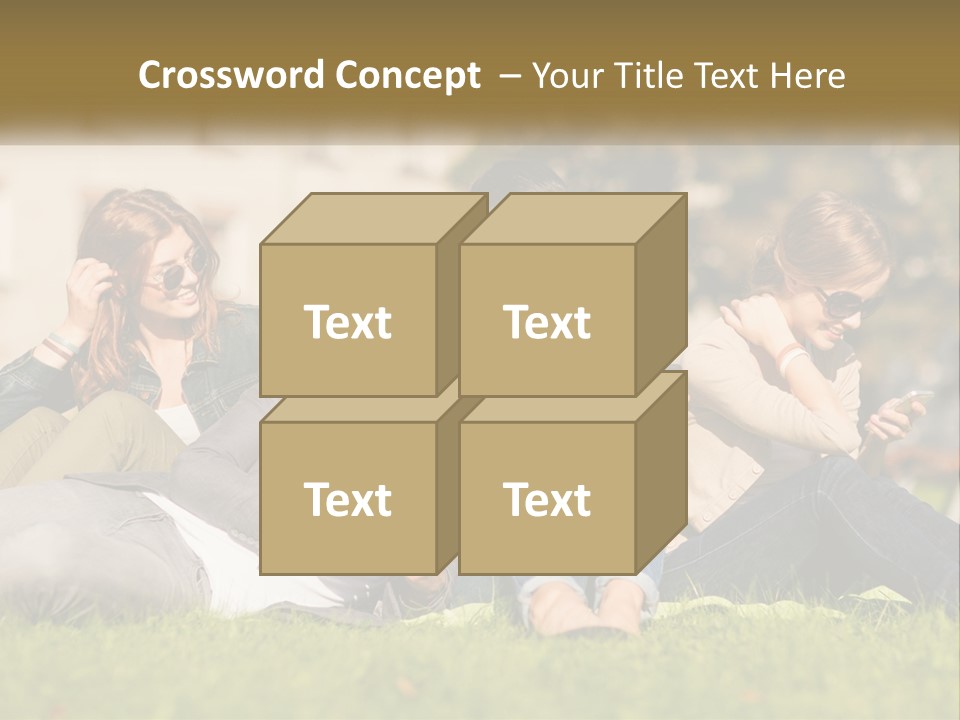 A Group Of People Sitting On The Grass Looking At Their Cell Phones PowerPoint Template