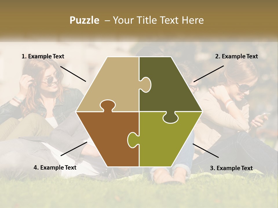 A Group Of People Sitting On The Grass Looking At Their Cell Phones PowerPoint Template