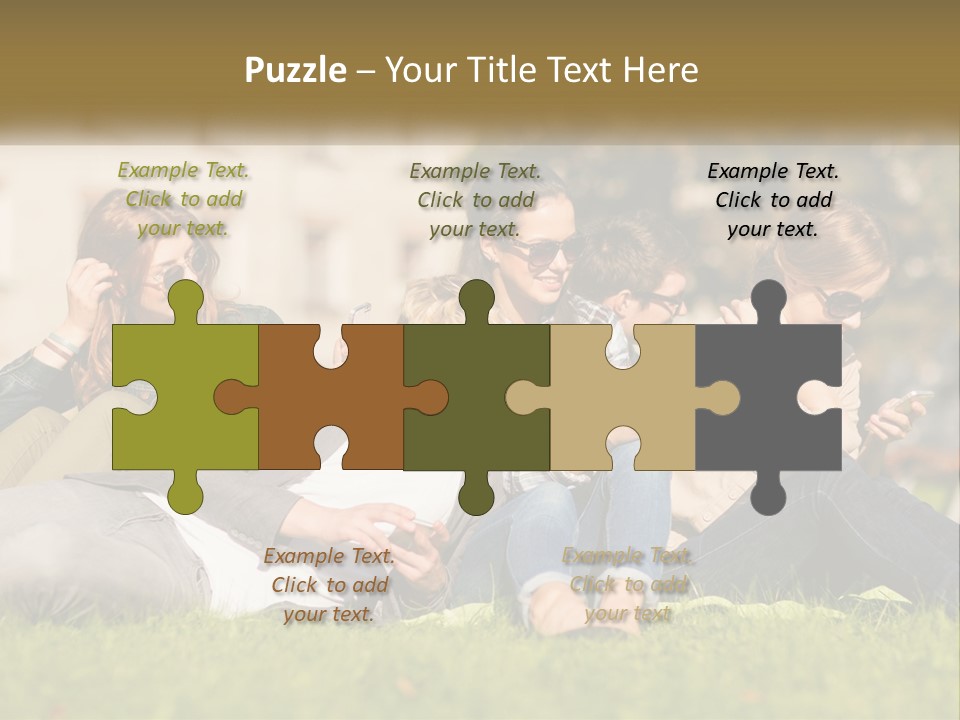 A Group Of People Sitting On The Grass Looking At Their Cell Phones PowerPoint Template
