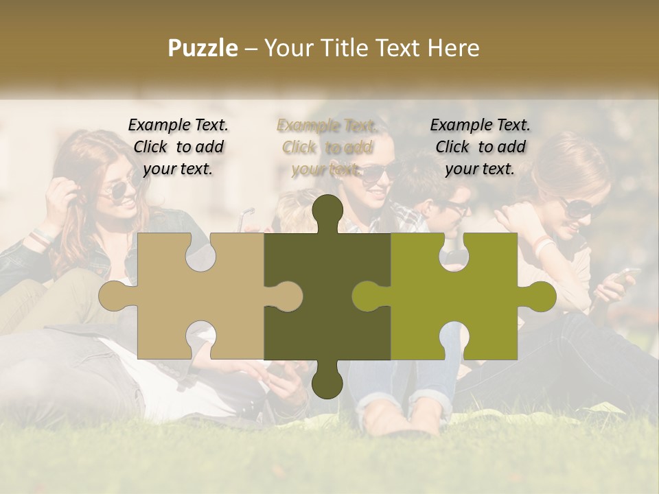 A Group Of People Sitting On The Grass Looking At Their Cell Phones PowerPoint Template