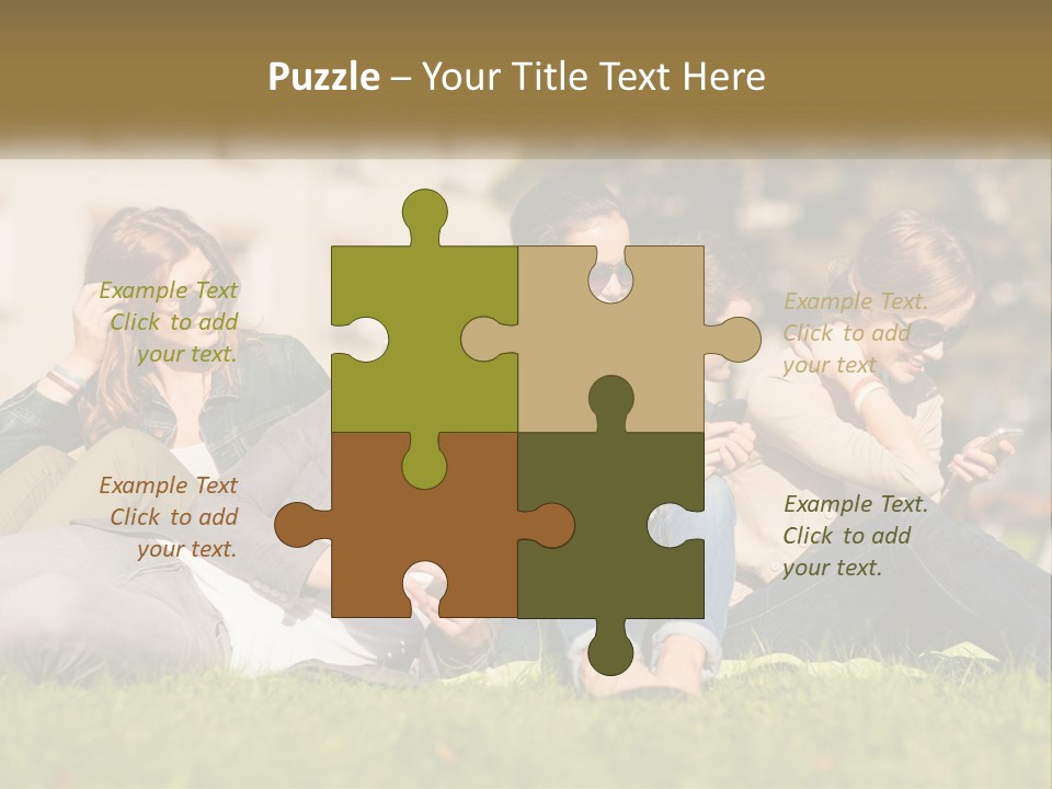 A Group Of People Sitting On The Grass Looking At Their Cell Phones PowerPoint Template