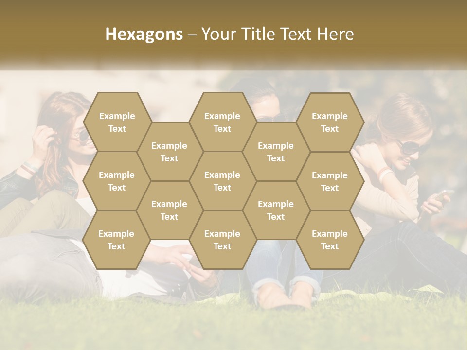 A Group Of People Sitting On The Grass Looking At Their Cell Phones PowerPoint Template