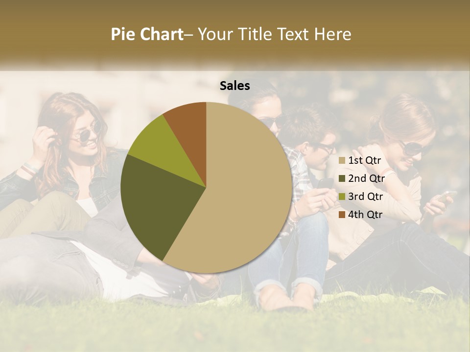 A Group Of People Sitting On The Grass Looking At Their Cell Phones PowerPoint Template