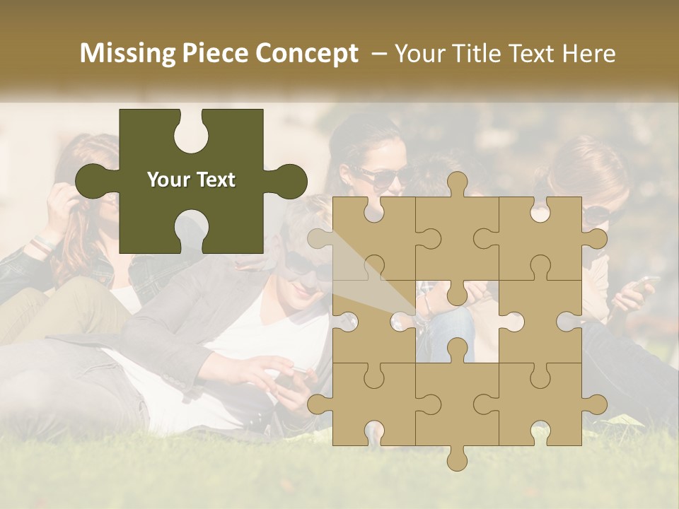 A Group Of People Sitting On The Grass Looking At Their Cell Phones PowerPoint Template