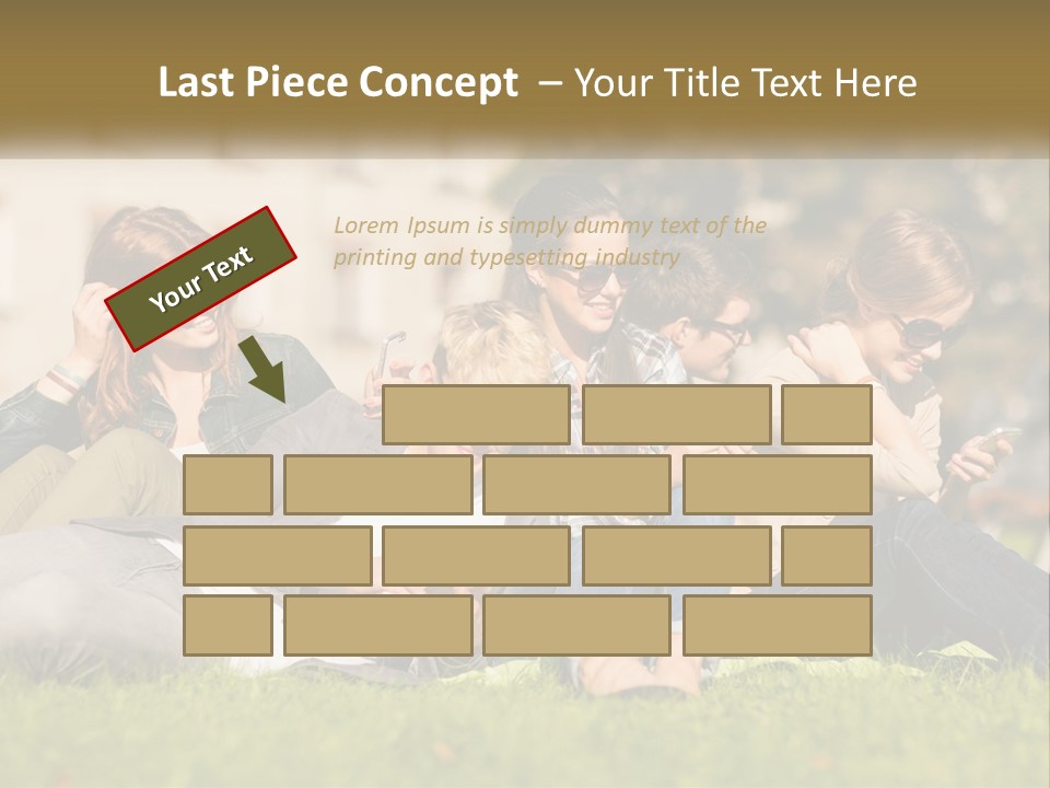 A Group Of People Sitting On The Grass Looking At Their Cell Phones PowerPoint Template