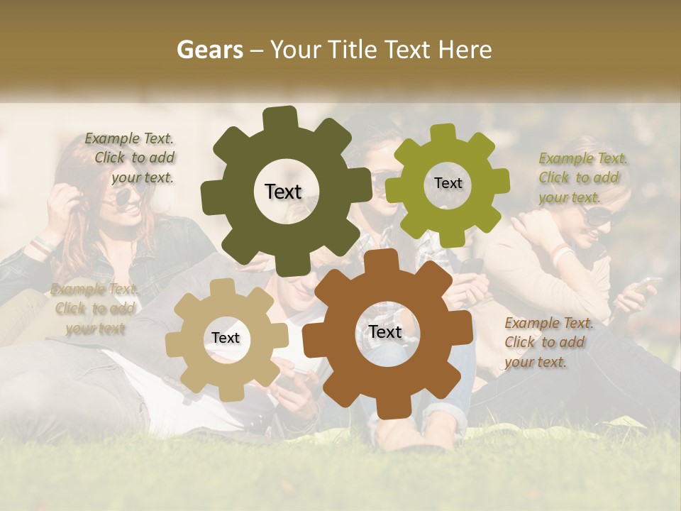 A Group Of People Sitting On The Grass Looking At Their Cell Phones PowerPoint Template