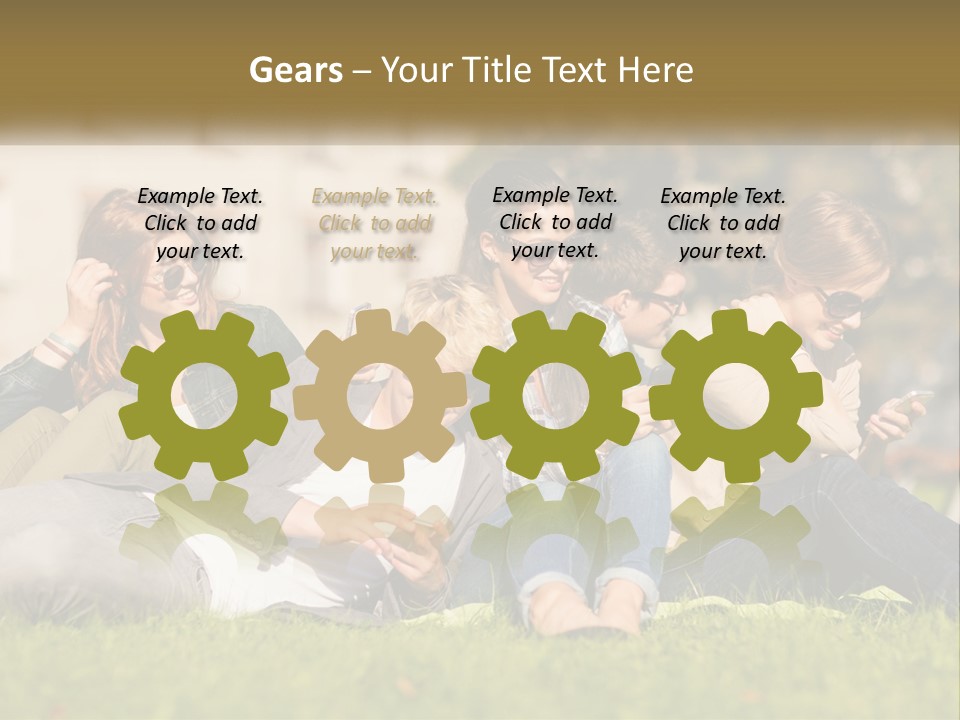 A Group Of People Sitting On The Grass Looking At Their Cell Phones PowerPoint Template