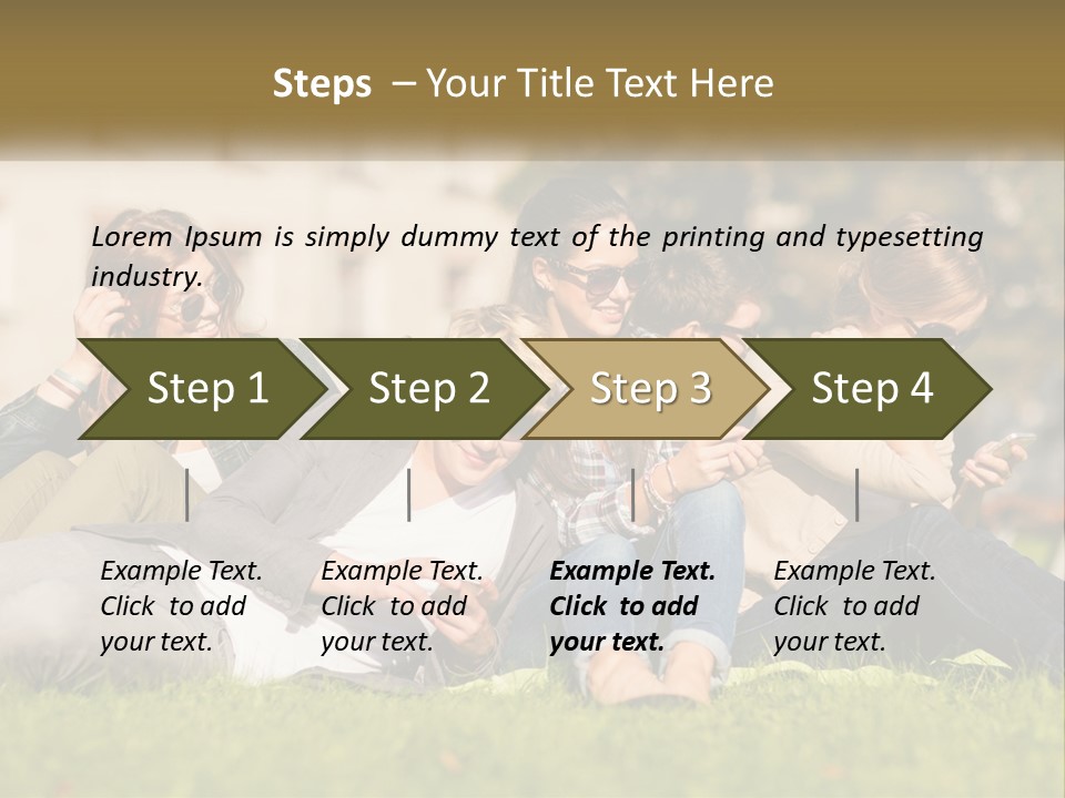 A Group Of People Sitting On The Grass Looking At Their Cell Phones PowerPoint Template