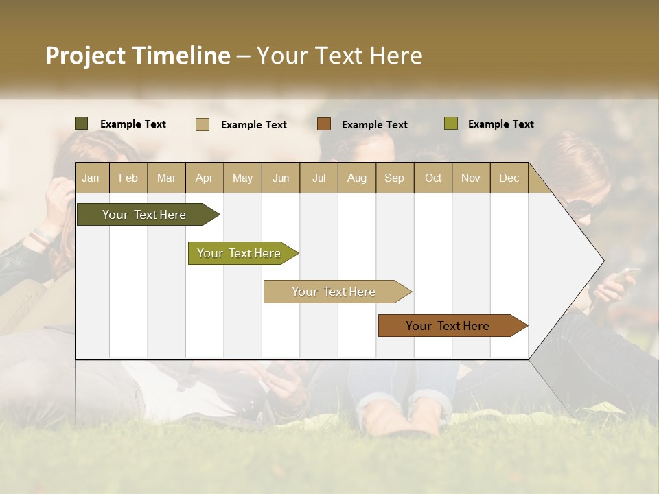 A Group Of People Sitting On The Grass Looking At Their Cell Phones PowerPoint Template