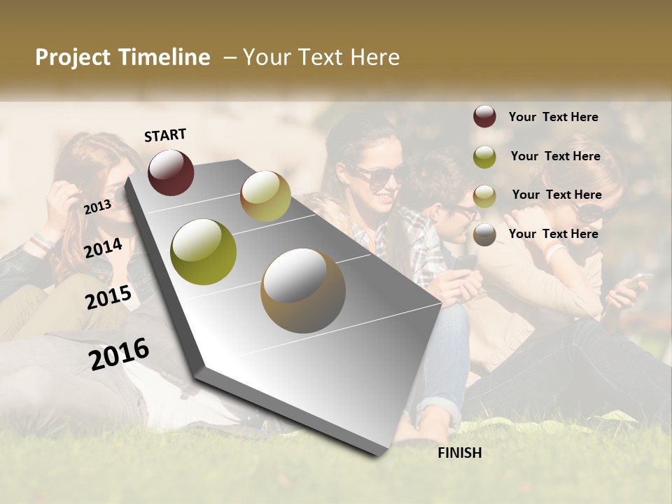 A Group Of People Sitting On The Grass Looking At Their Cell Phones PowerPoint Template