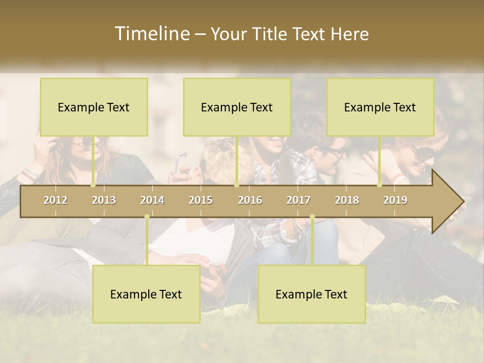 A Group Of People Sitting On The Grass Looking At Their Cell Phones PowerPoint Template