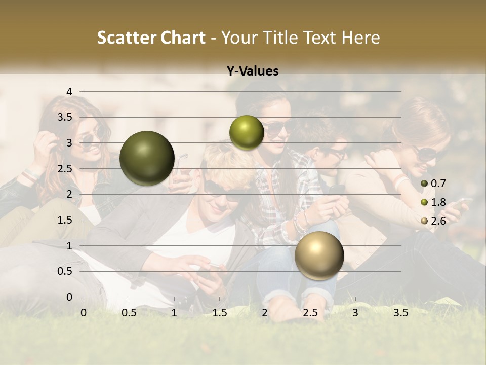A Group Of People Sitting On The Grass Looking At Their Cell Phones PowerPoint Template