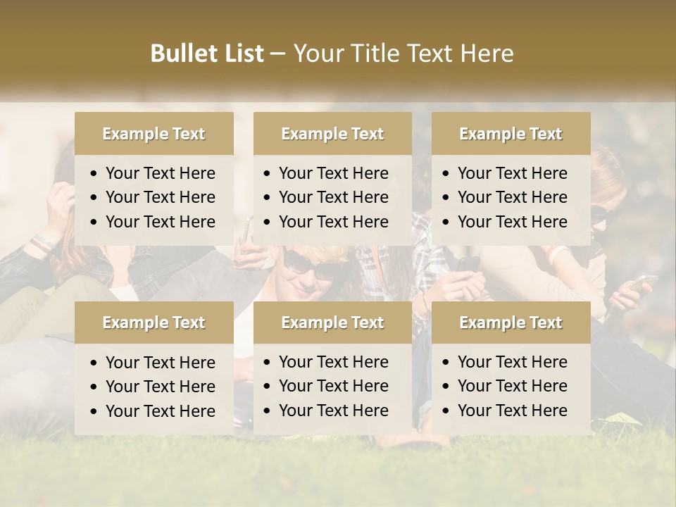 A Group Of People Sitting On The Grass Looking At Their Cell Phones PowerPoint Template