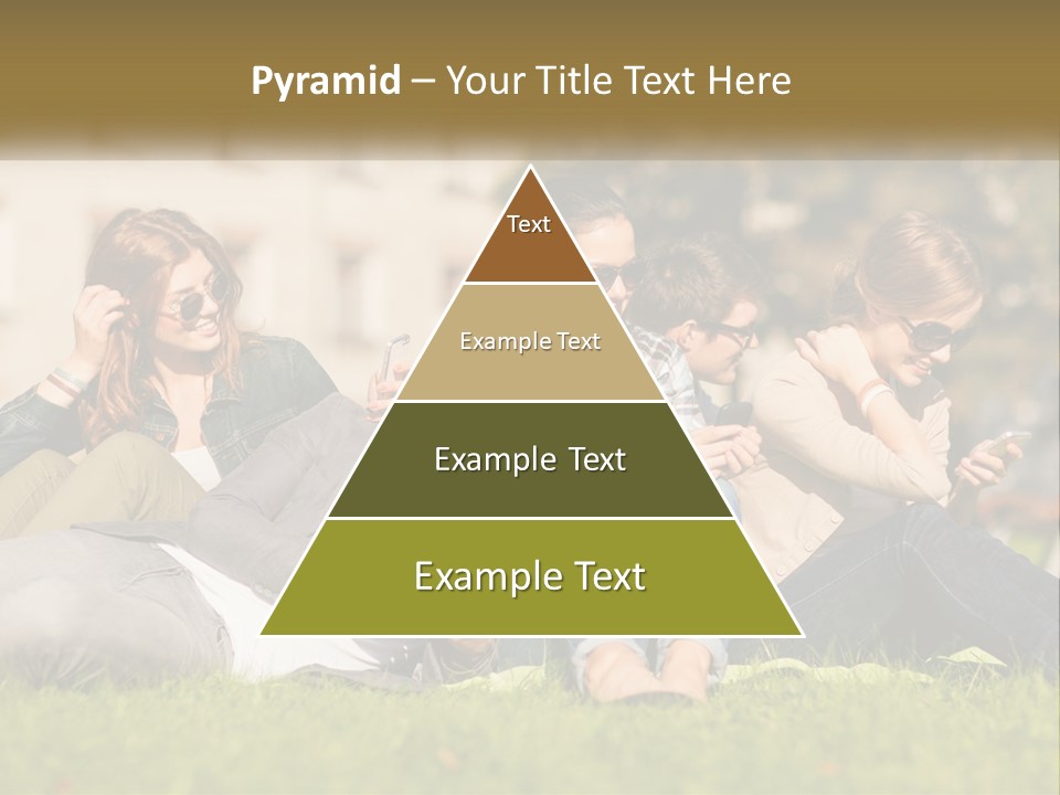 A Group Of People Sitting On The Grass Looking At Their Cell Phones PowerPoint Template