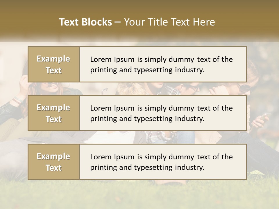 A Group Of People Sitting On The Grass Looking At Their Cell Phones PowerPoint Template