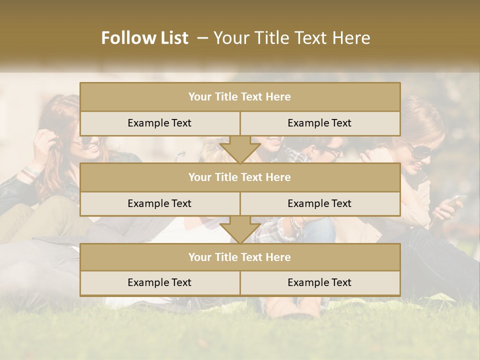 A Group Of People Sitting On The Grass Looking At Their Cell Phones PowerPoint Template