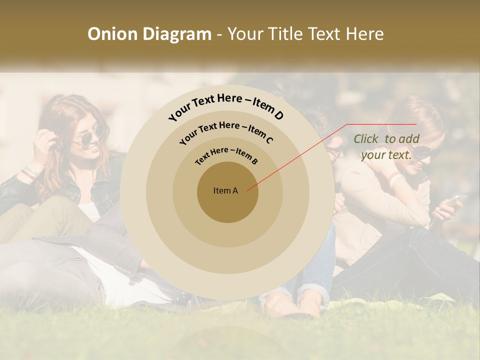 A Group Of People Sitting On The Grass Looking At Their Cell Phones PowerPoint Template