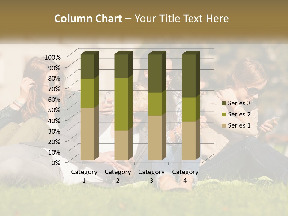A Group Of People Sitting On The Grass Looking At Their Cell Phones PowerPoint Template