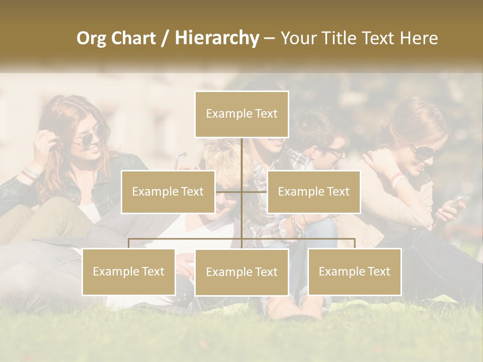 A Group Of People Sitting On The Grass Looking At Their Cell Phones PowerPoint Template
