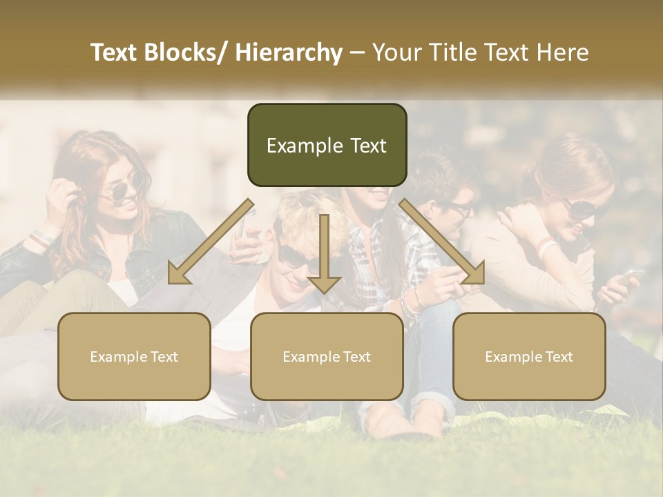 A Group Of People Sitting On The Grass Looking At Their Cell Phones PowerPoint Template