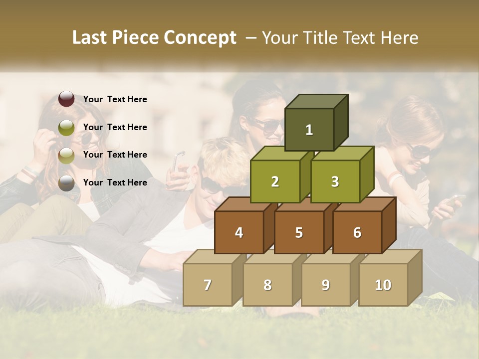 A Group Of People Sitting On The Grass Looking At Their Cell Phones PowerPoint Template