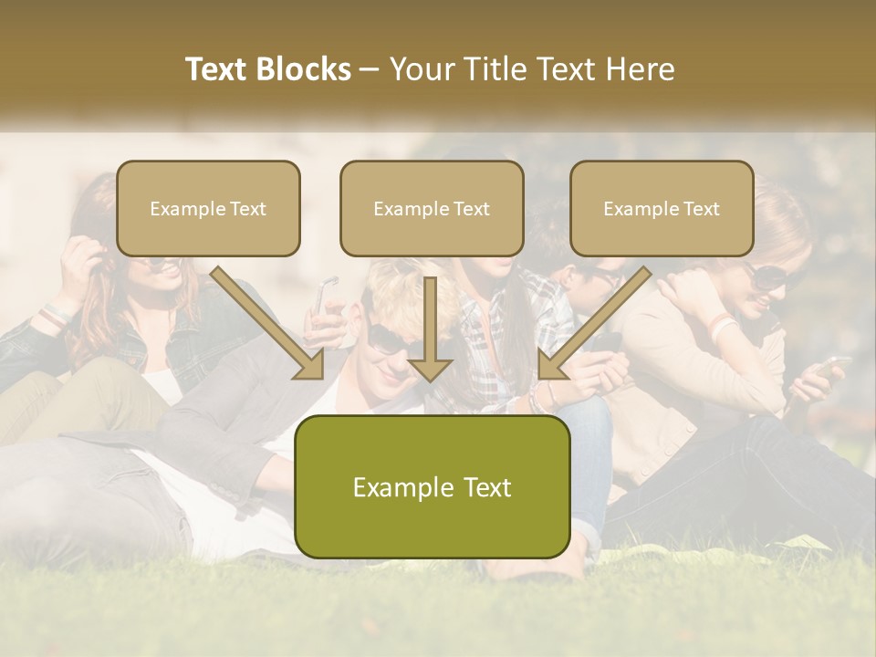 A Group Of People Sitting On The Grass Looking At Their Cell Phones PowerPoint Template