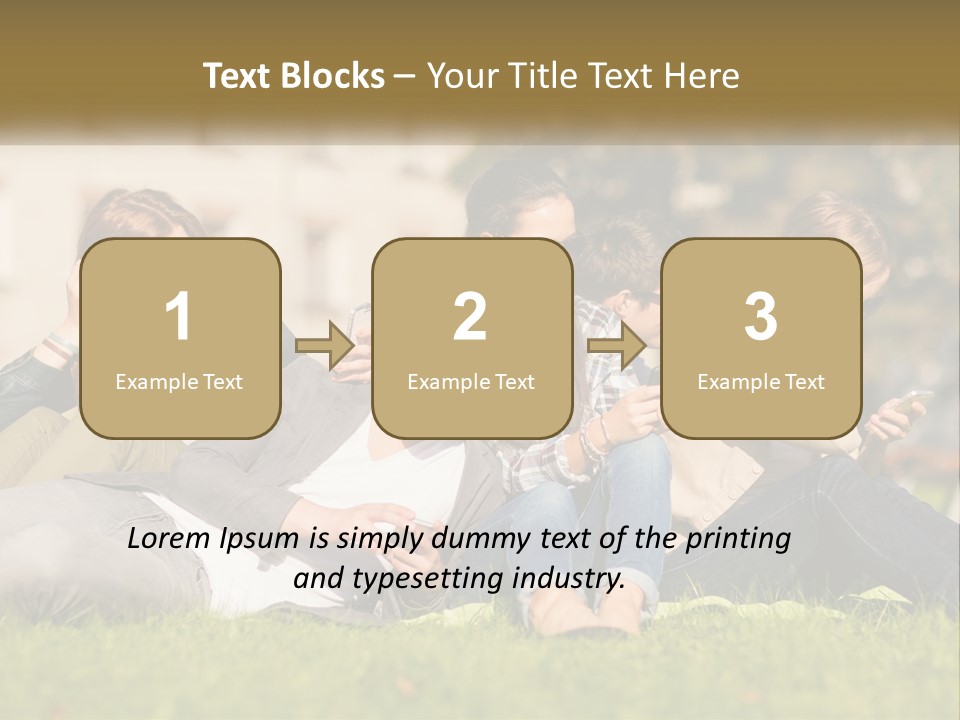 A Group Of People Sitting On The Grass Looking At Their Cell Phones PowerPoint Template