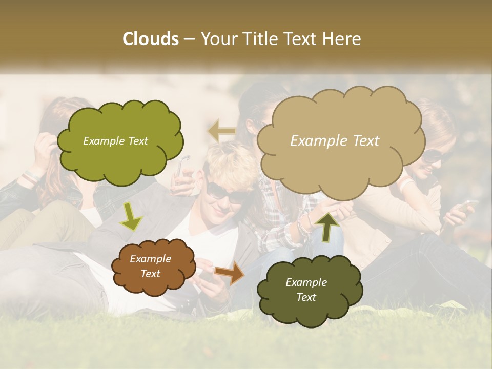 A Group Of People Sitting On The Grass Looking At Their Cell Phones PowerPoint Template
