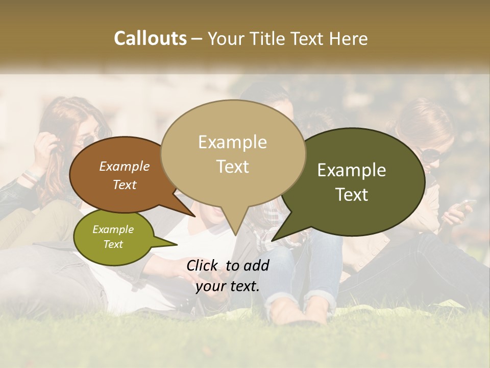 A Group Of People Sitting On The Grass Looking At Their Cell Phones PowerPoint Template