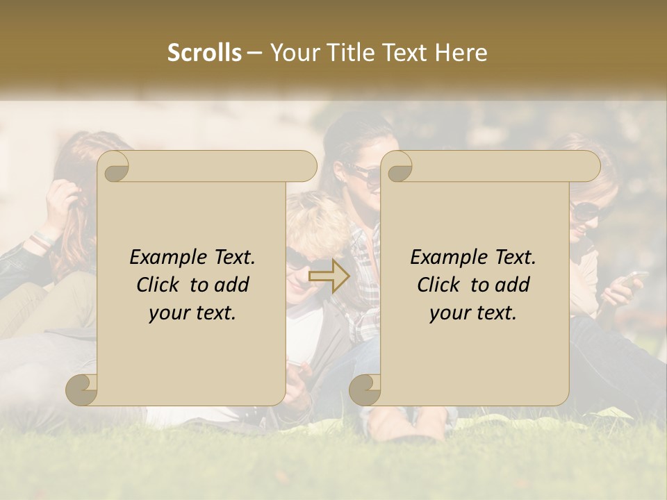 A Group Of People Sitting On The Grass Looking At Their Cell Phones PowerPoint Template