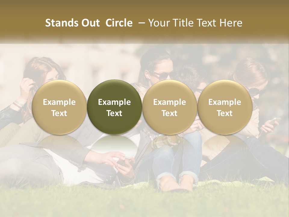 A Group Of People Sitting On The Grass Looking At Their Cell Phones PowerPoint Template