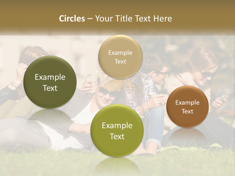 A Group Of People Sitting On The Grass Looking At Their Cell Phones PowerPoint Template