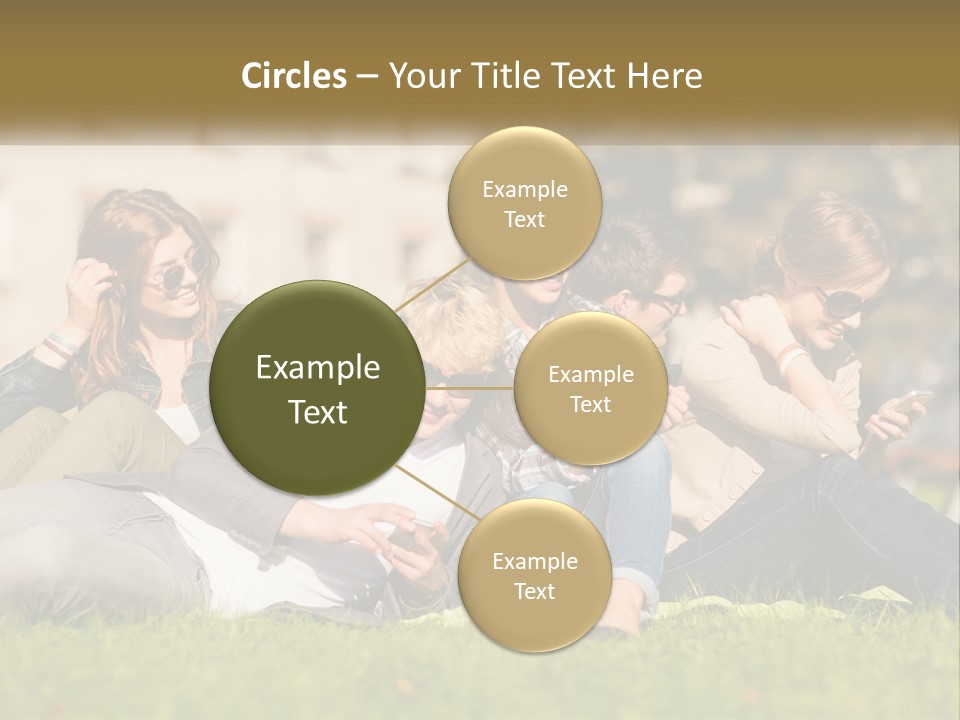 A Group Of People Sitting On The Grass Looking At Their Cell Phones PowerPoint Template