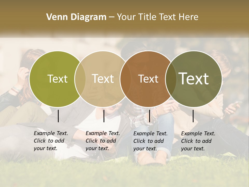 A Group Of People Sitting On The Grass Looking At Their Cell Phones PowerPoint Template
