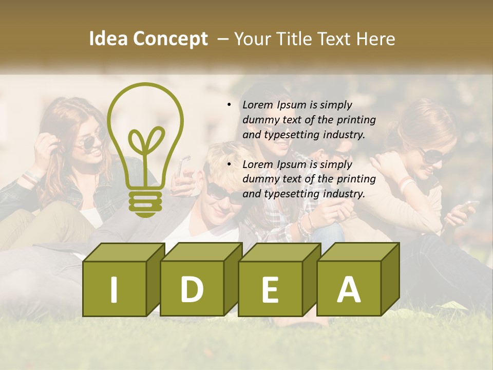 A Group Of People Sitting On The Grass Looking At Their Cell Phones PowerPoint Template