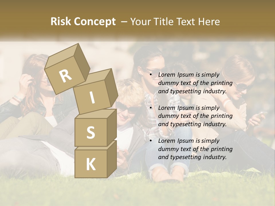 A Group Of People Sitting On The Grass Looking At Their Cell Phones PowerPoint Template