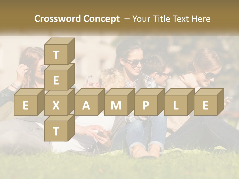 A Group Of People Sitting On The Grass Looking At Their Cell Phones PowerPoint Template