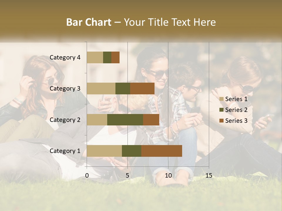 A Group Of People Sitting On The Grass Looking At Their Cell Phones PowerPoint Template