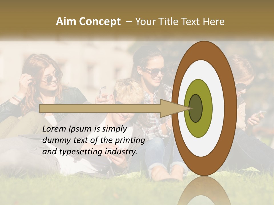 A Group Of People Sitting On The Grass Looking At Their Cell Phones PowerPoint Template