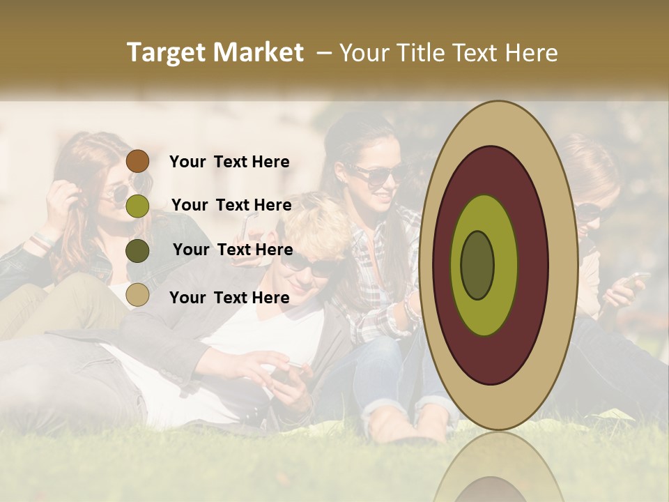 A Group Of People Sitting On The Grass Looking At Their Cell Phones PowerPoint Template