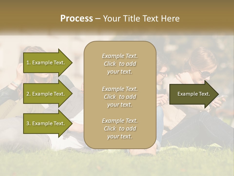 A Group Of People Sitting On The Grass Looking At Their Cell Phones PowerPoint Template