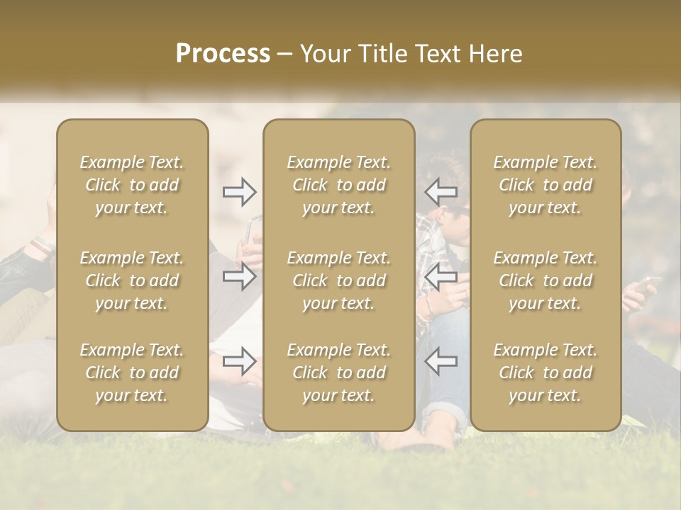 A Group Of People Sitting On The Grass Looking At Their Cell Phones PowerPoint Template