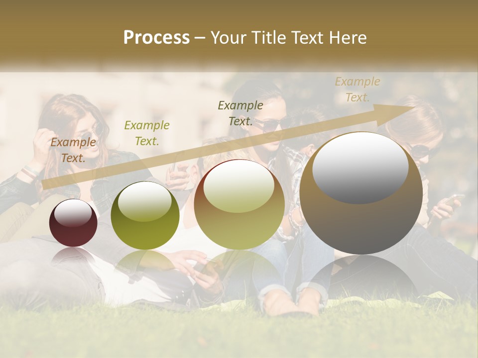 A Group Of People Sitting On The Grass Looking At Their Cell Phones PowerPoint Template