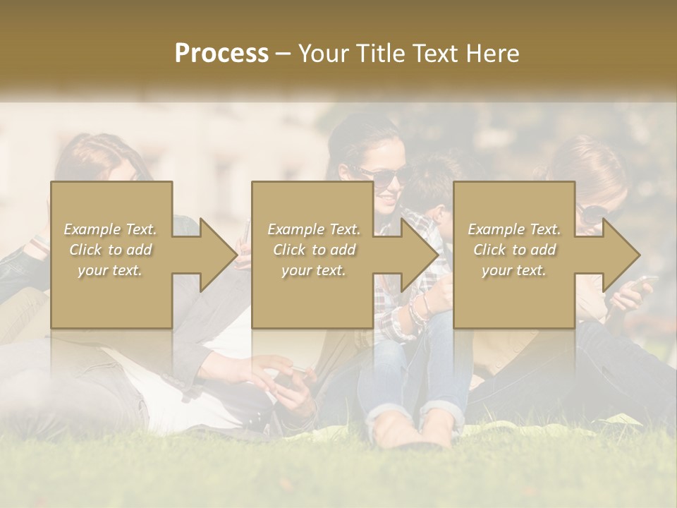 A Group Of People Sitting On The Grass Looking At Their Cell Phones PowerPoint Template