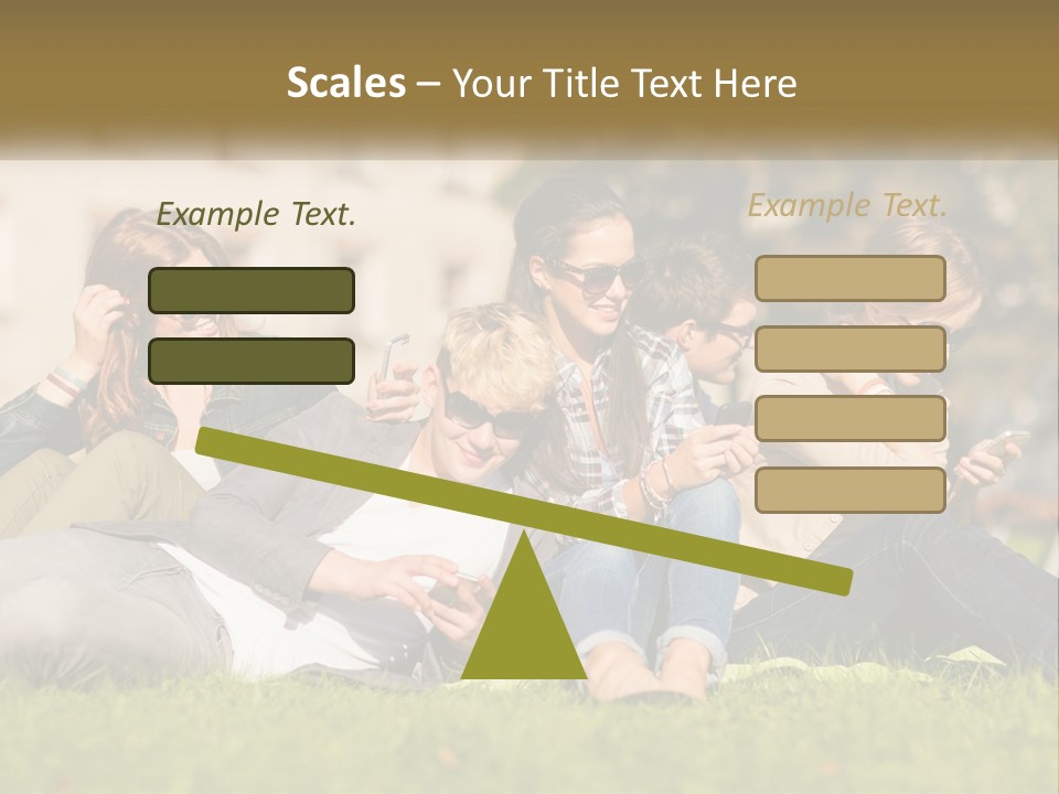 A Group Of People Sitting On The Grass Looking At Their Cell Phones PowerPoint Template