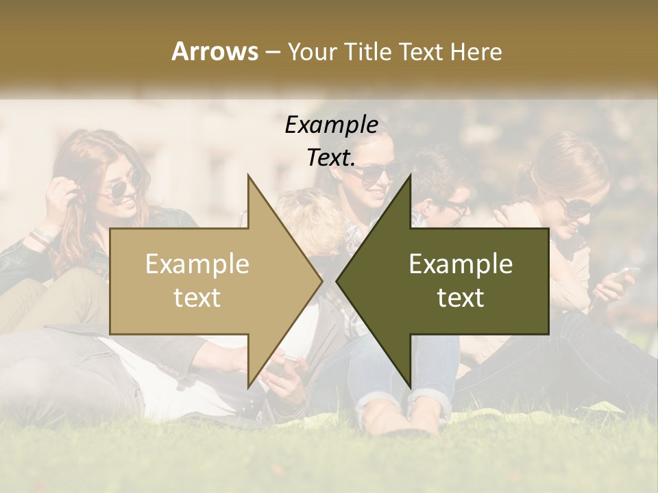 A Group Of People Sitting On The Grass Looking At Their Cell Phones PowerPoint Template