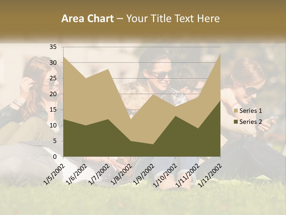 A Group Of People Sitting On The Grass Looking At Their Cell Phones PowerPoint Template