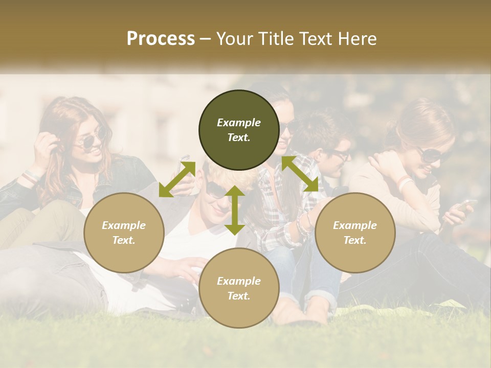 A Group Of People Sitting On The Grass Looking At Their Cell Phones PowerPoint Template