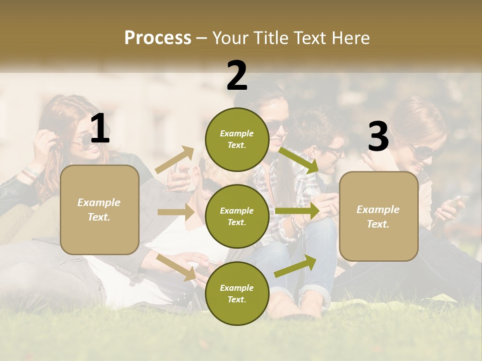 A Group Of People Sitting On The Grass Looking At Their Cell Phones PowerPoint Template