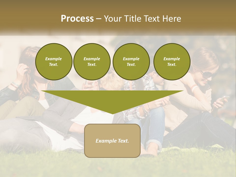 A Group Of People Sitting On The Grass Looking At Their Cell Phones PowerPoint Template